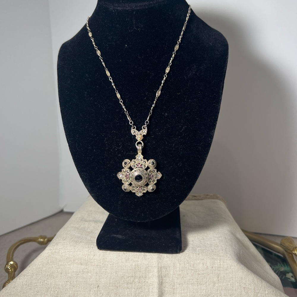 Vintage Monet Silvertone Marcasite Necklace